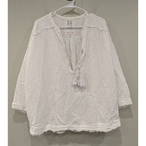 Johnny Was White Cotton Embroidered Pocket Tunic Top Size Small